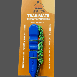 River Bend Trailmate – blue multitool inspired by forest streams, featuring blue-green braided paracord and carabiner.