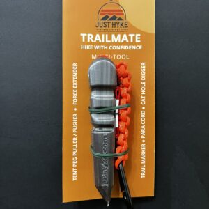 Ember Ridge Trailmate – grey and orange 3D-printed multitool with paracord and carabiner, ideal for Leave No Trace hiking.